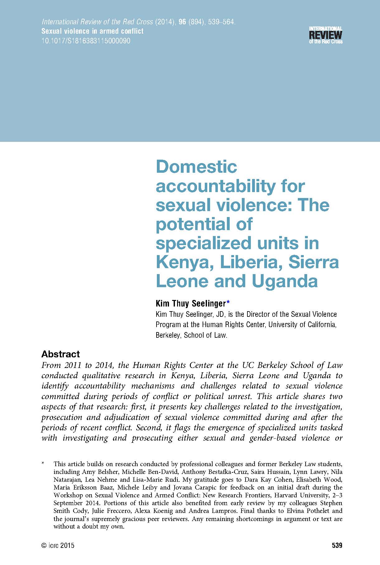 Domestic accountability for sexual violence- The potential of specialized units in Kenya, Liberia, Sierra Leone and Uganda