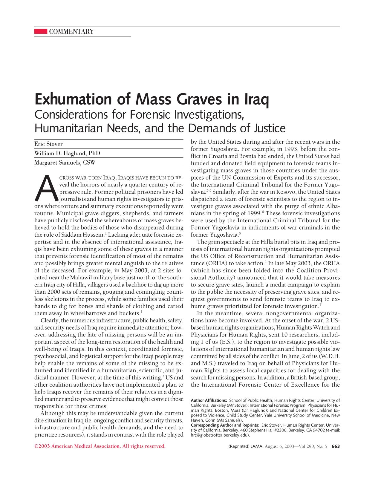 Exhumation of Mass Graves in Iraq