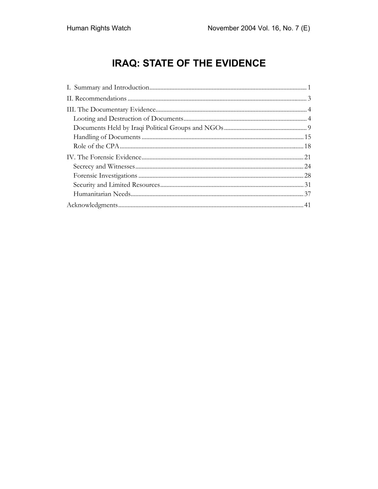State of the Evidence