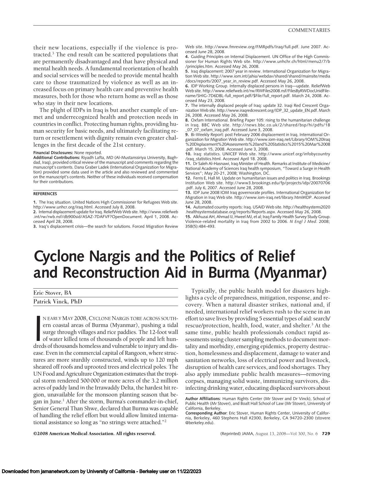 Cyclone Nargis and the Politics of Relief