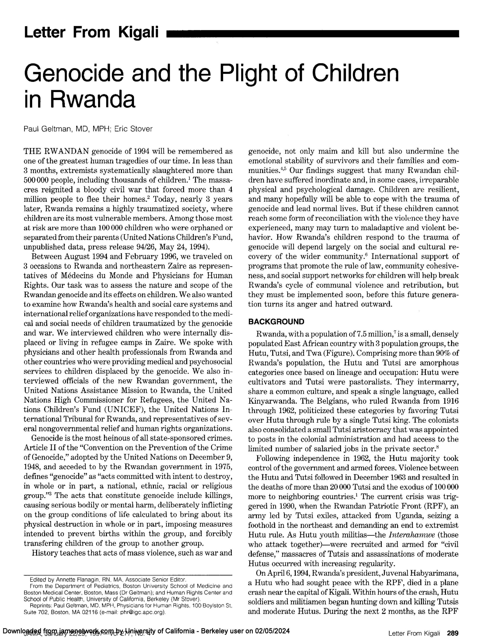 Pages from Genocide and the Plight of Children in Rwanda