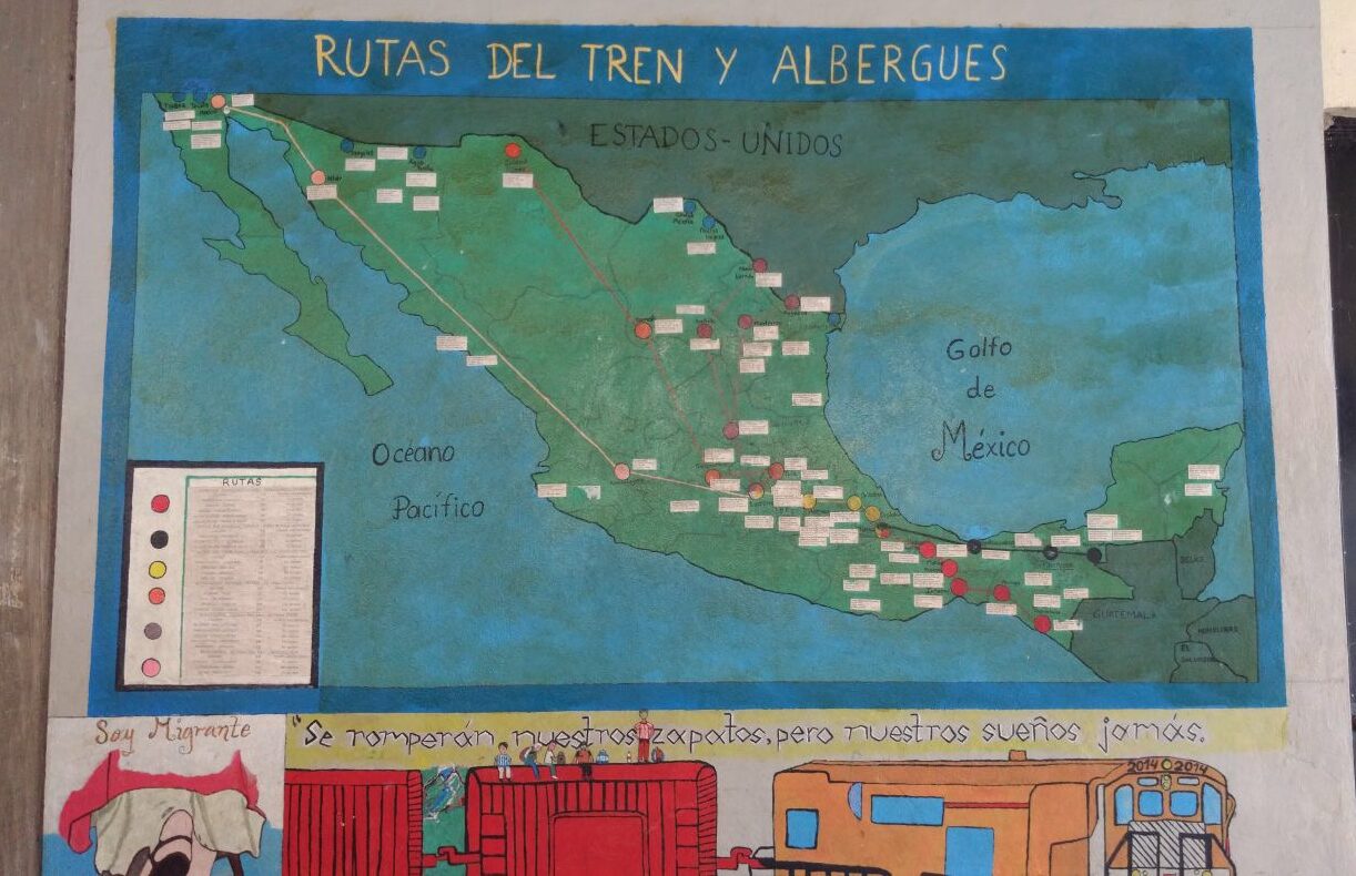A mural with Central America depicted.