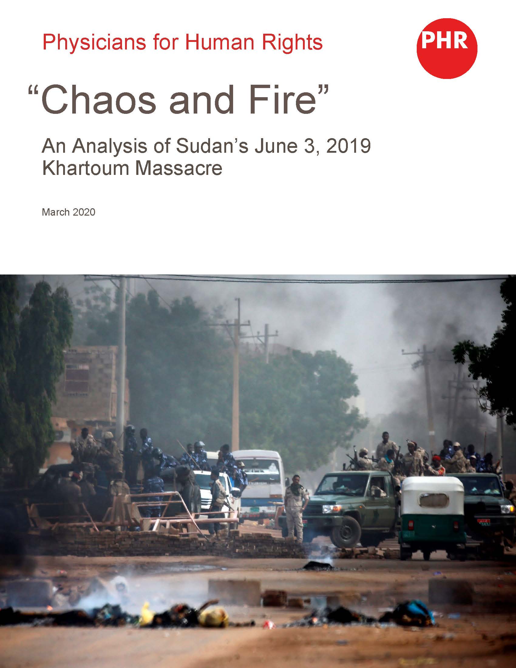 Cover page from “Chaos and Fire”- An Analysis of Sudan’s June 3, 2019 Khartoum Massacre