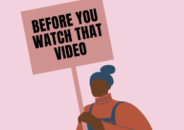 A graphic of a woman holding a sign reading 
