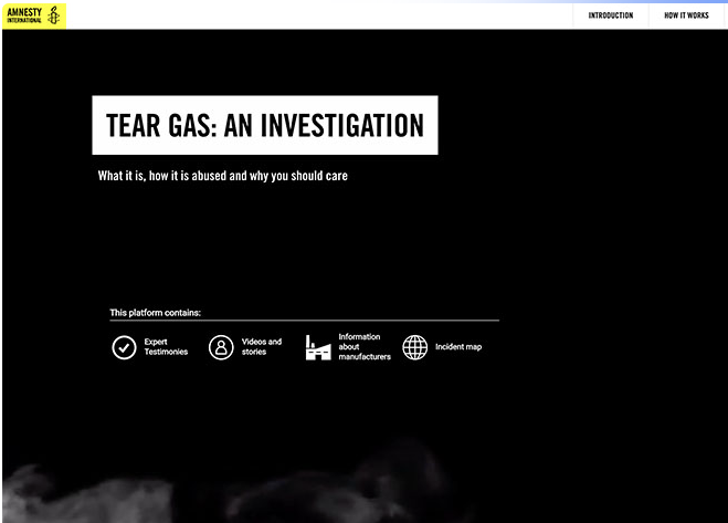 Screenshot of tear gas website with text reading: 