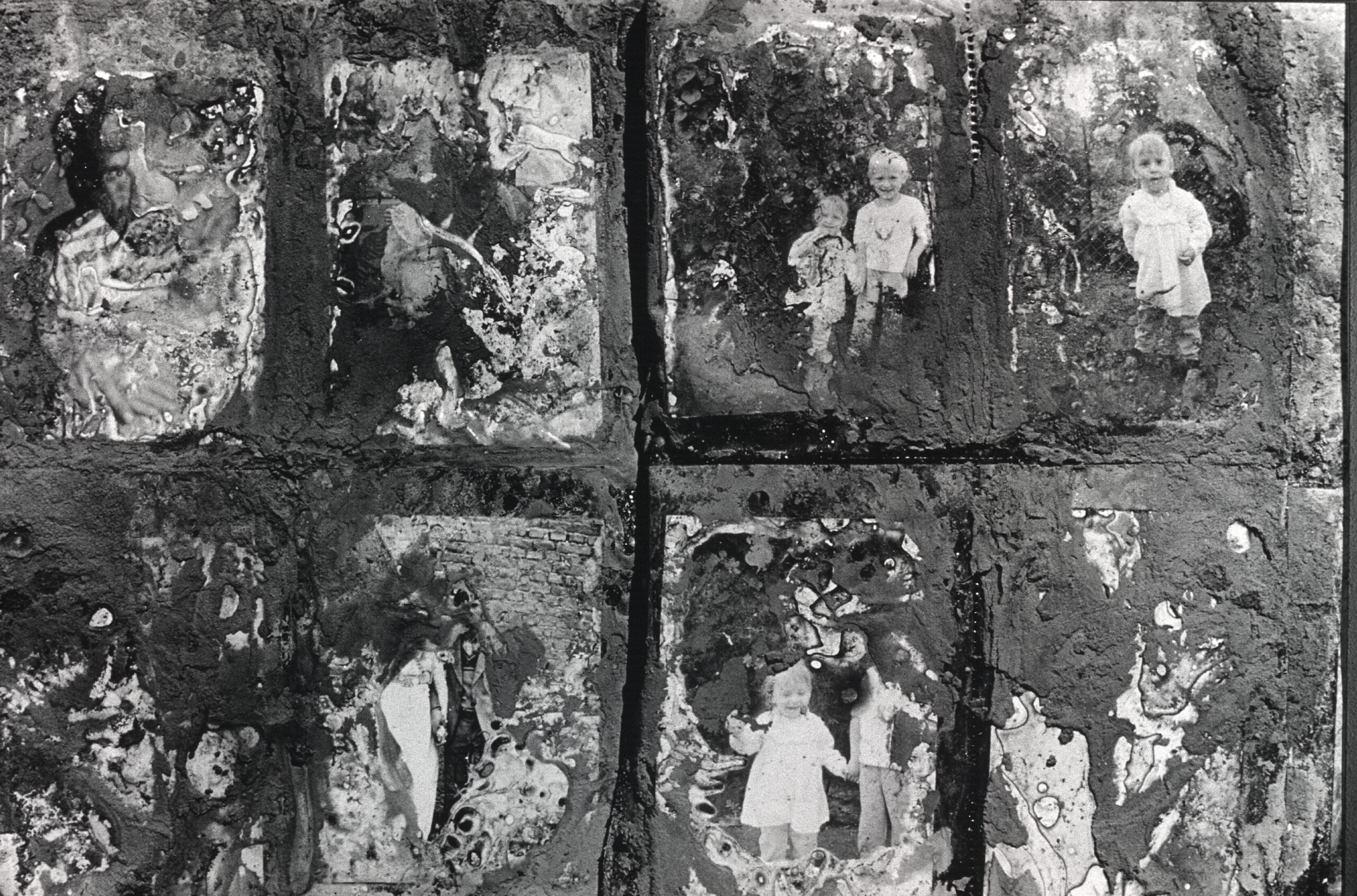 A collection of photographs burned at the edges.