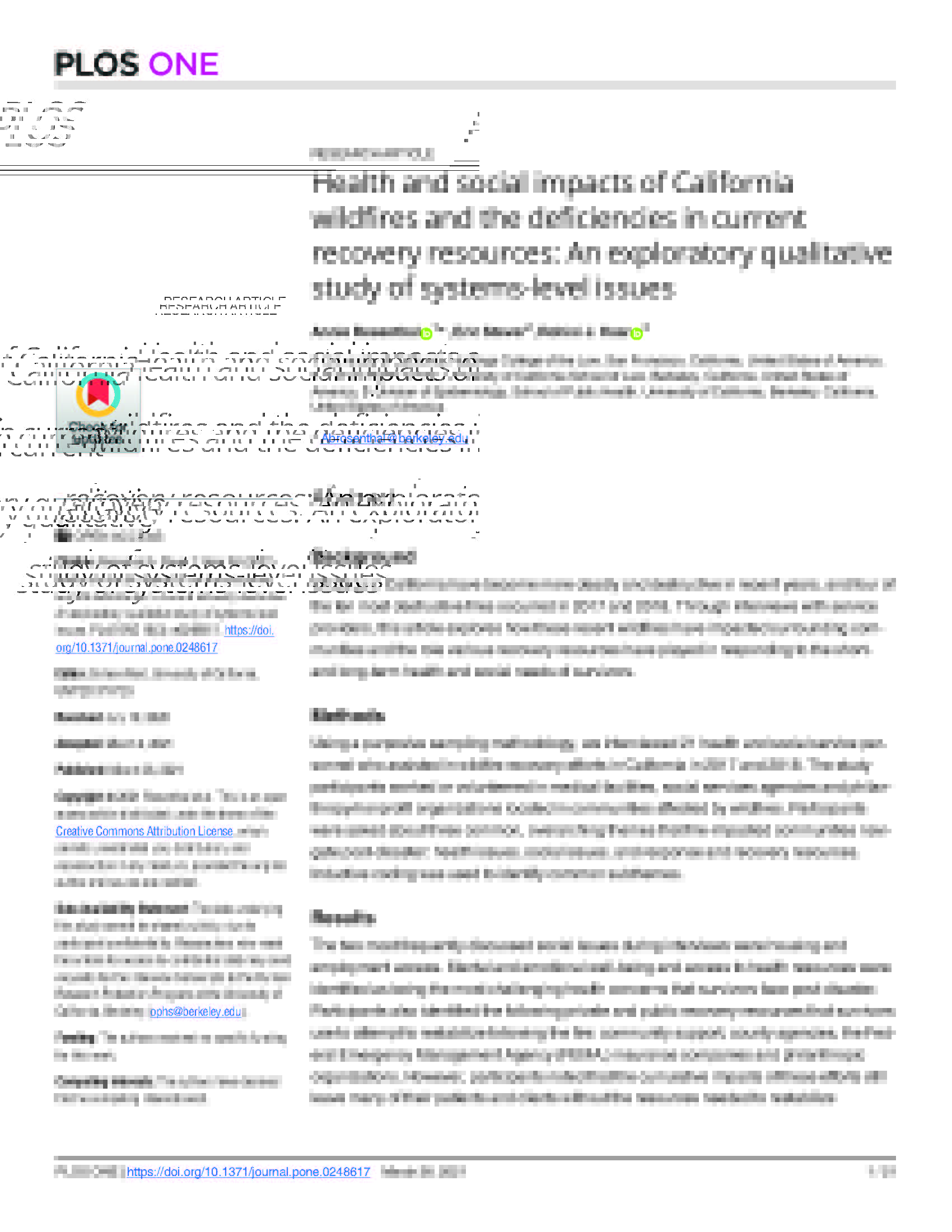 Health and social impacts of California wildfires and the deficiencies in current recovery resources: An exploratory qualitative study of systems-level issues