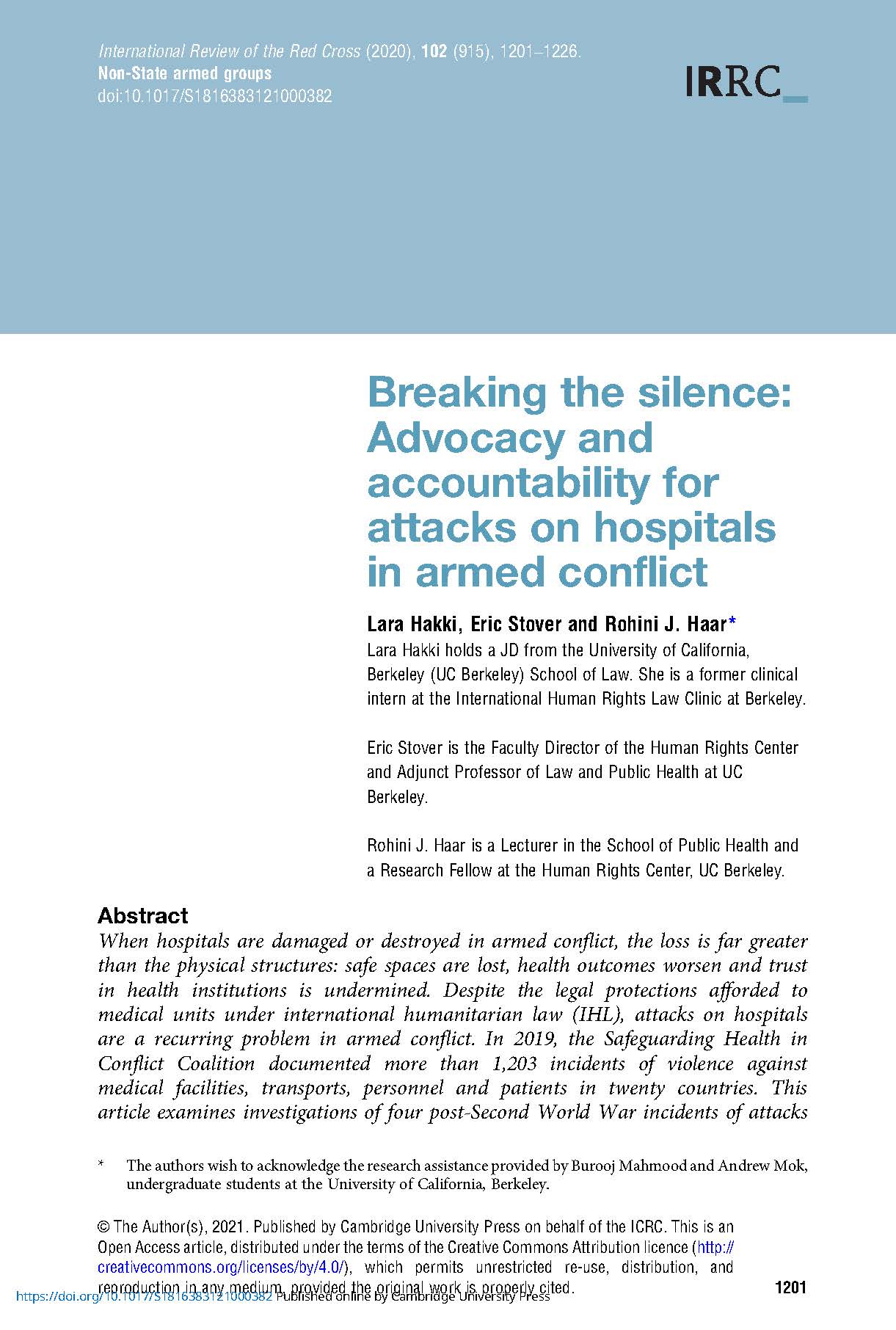 Pages from Breaking the Silence- Advocacy and Accountability for Attacks on Hospitals in Armed Conflict