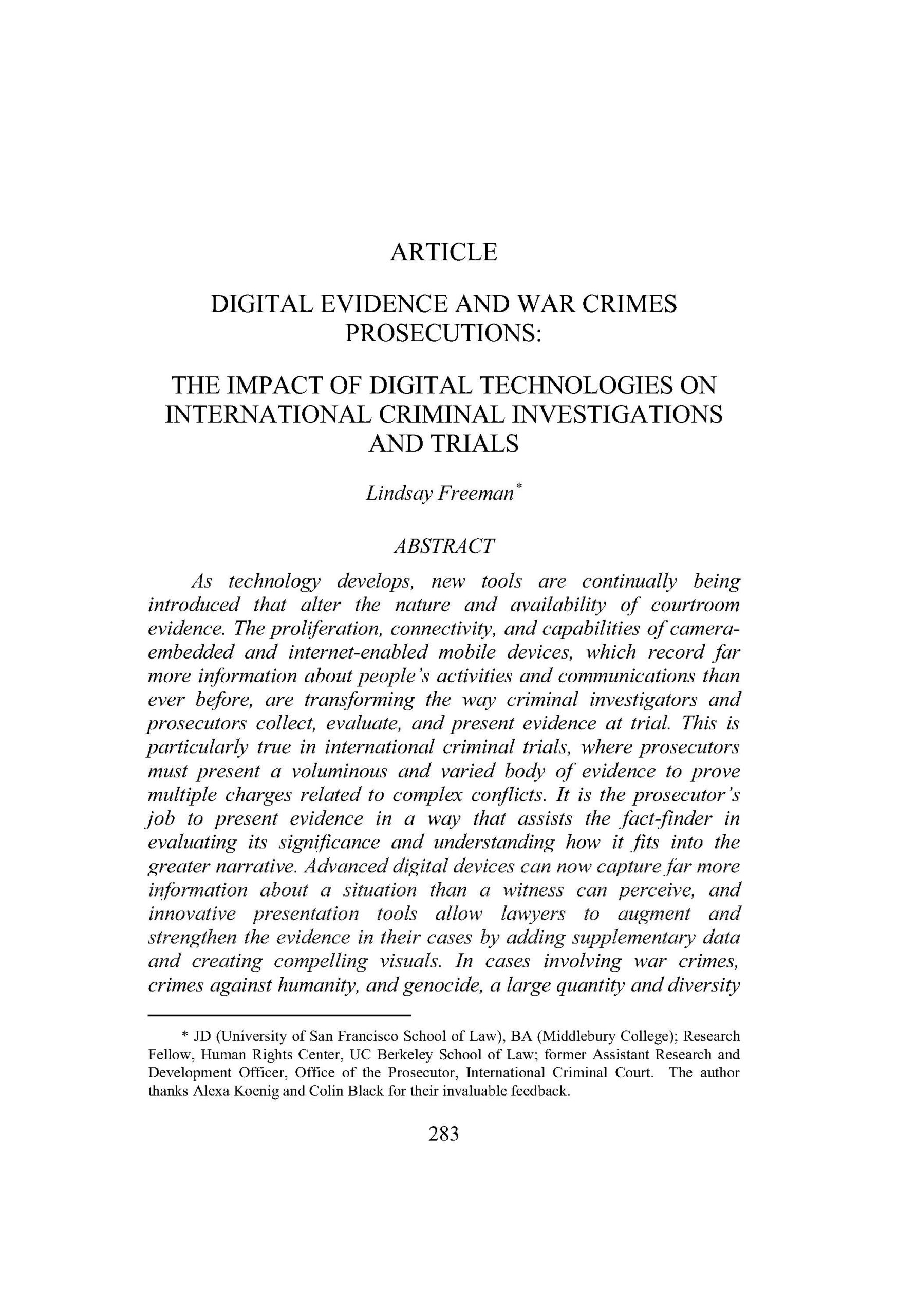 Pages from Digital Evidence and War Crimes Prosecutions- The Impact of Digital Technologies on International Criminal Investigations and Trials