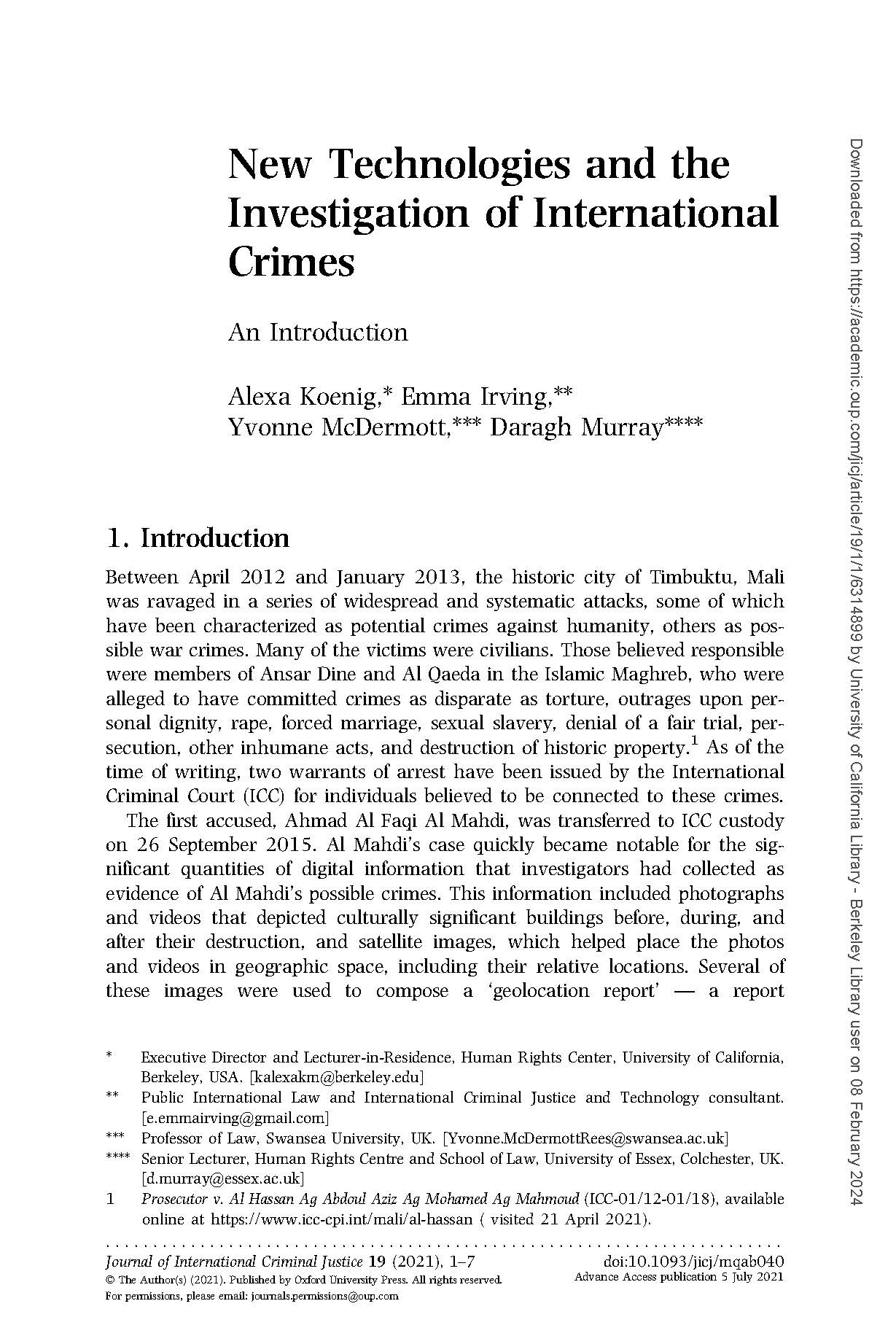 Pages from New Technologies and the Investigation of International Crimes- An Introduction