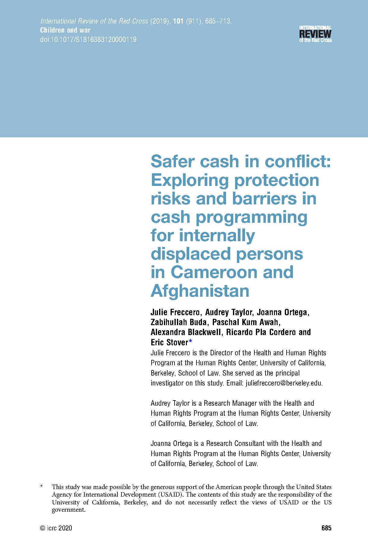 Safer cash in conflict- Exploring protection risks and barriers in cash programming for internally displaced persons in Cameroon and Afghanistan